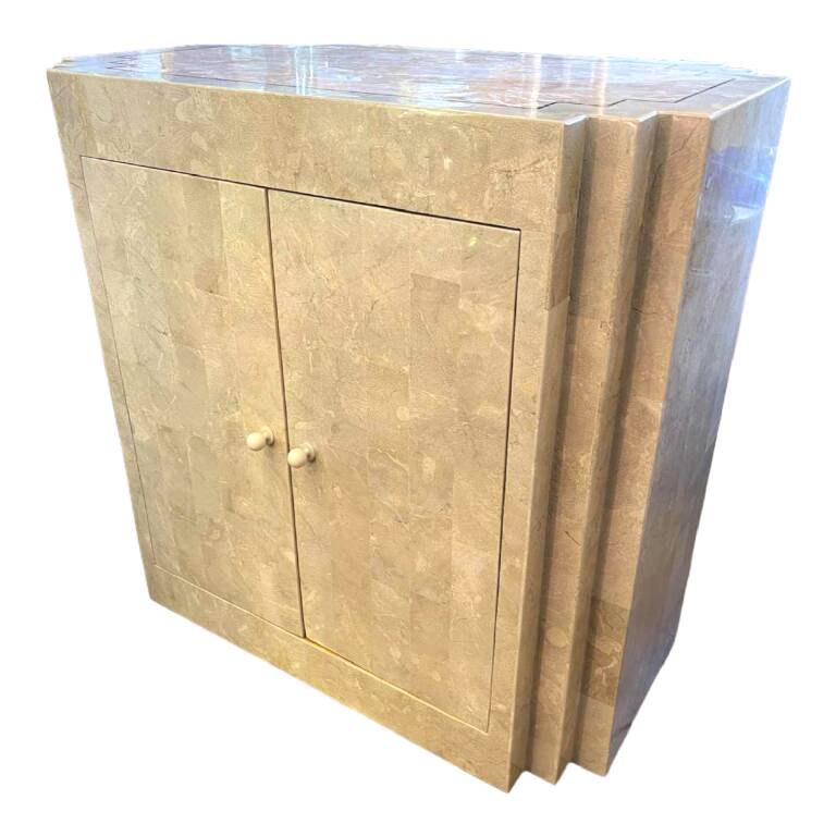 Double-sided dresser Design, travertine & brass threads, ca 1960