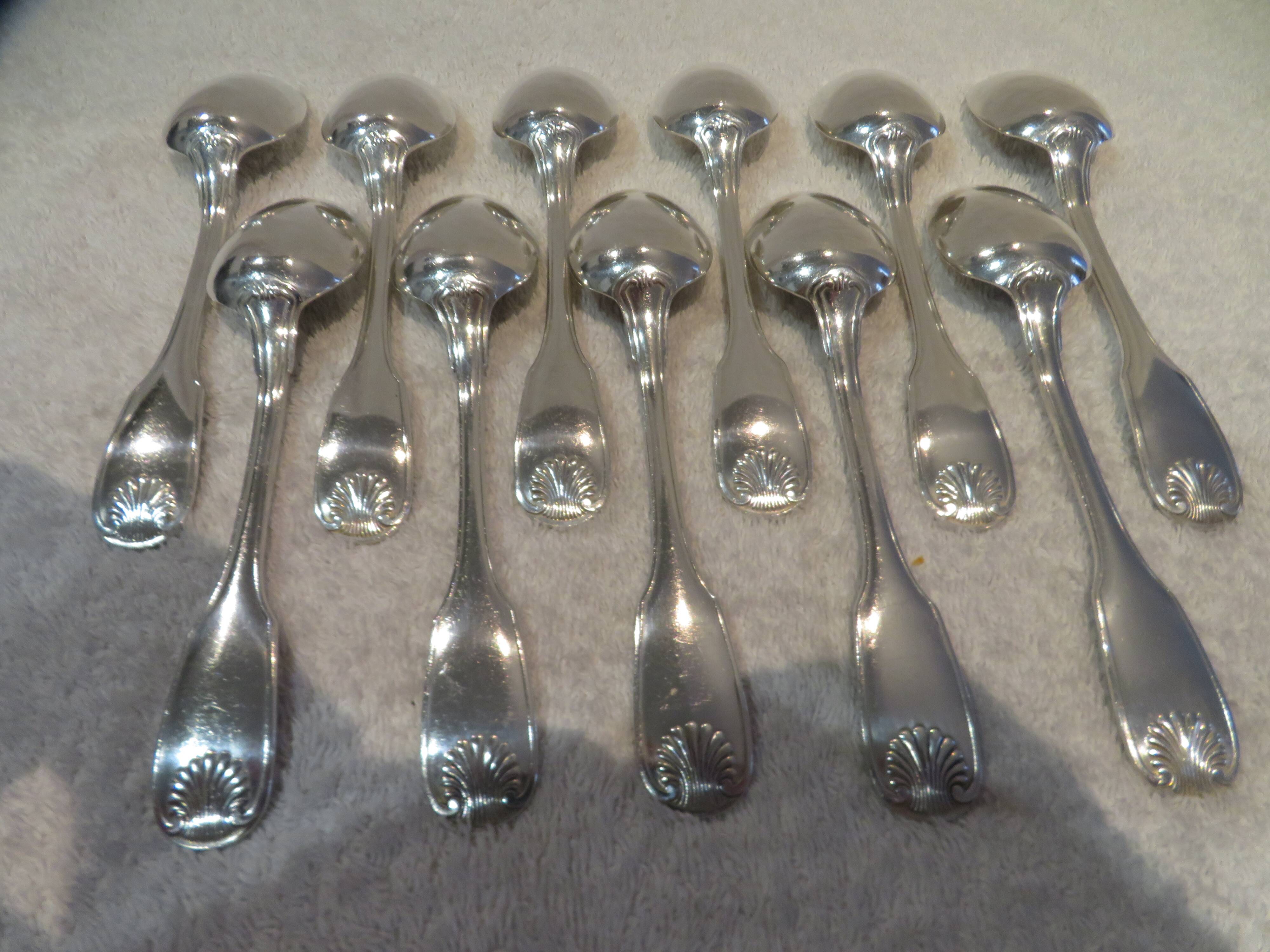 11 silver-plated dessert spoons by Christofle Vendome, 17cm
