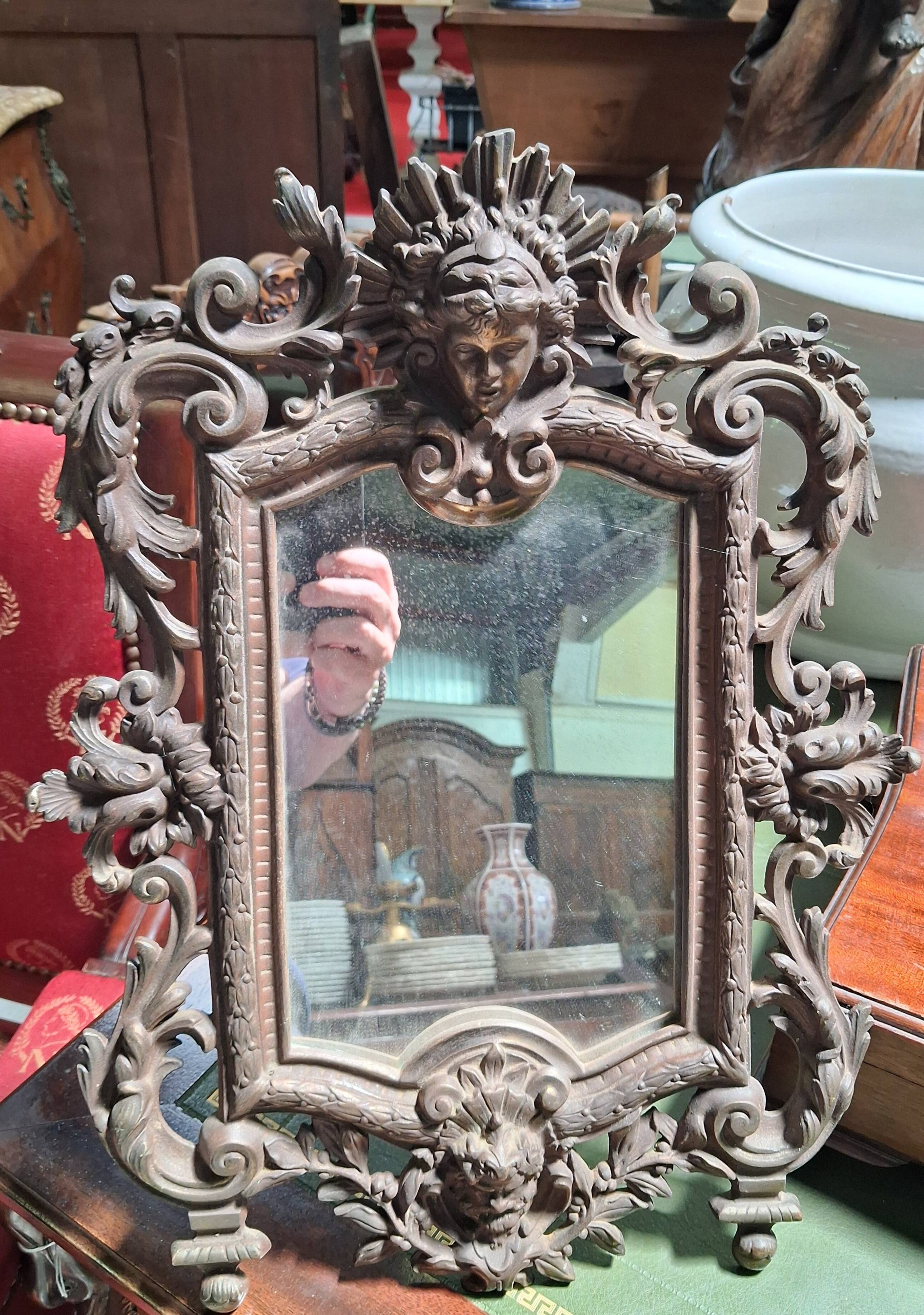 Richly chiselled bronze table mirror – neo-Renaissance style, 19th century