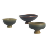 Small Mid-Century Scandinavian Modern Collectible Brown Stoneware Bowls by John Andersson, Set of 3