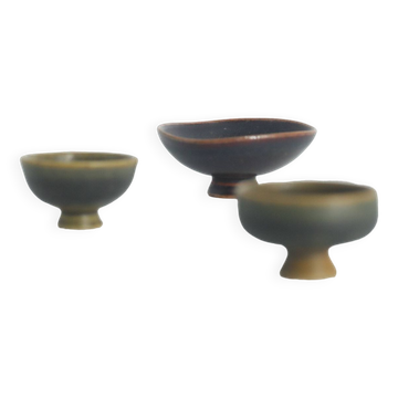 Petits bols de collection Mid-Century modernes scandinaves en grès marron par John Andersson, Set de 3