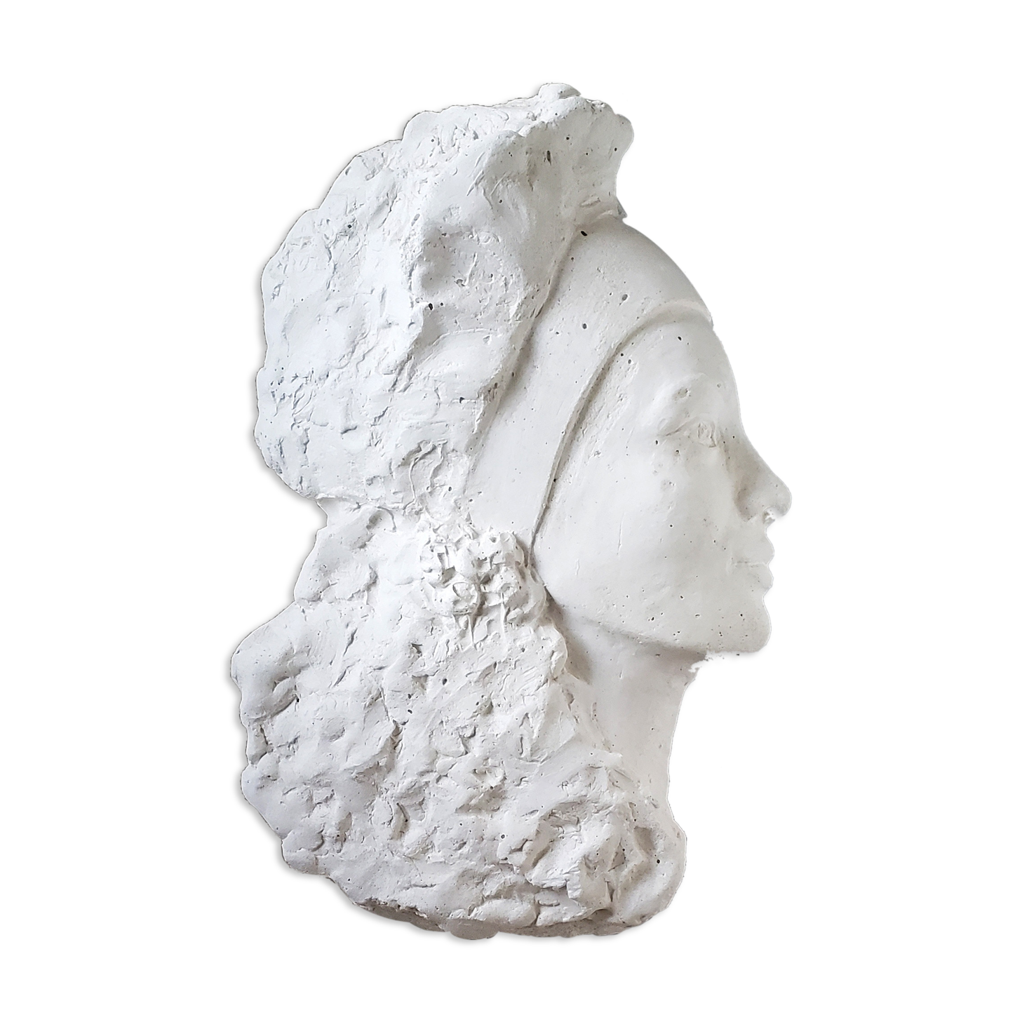 Young woman's head in plaster