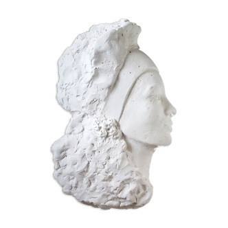 Young woman's head in plaster