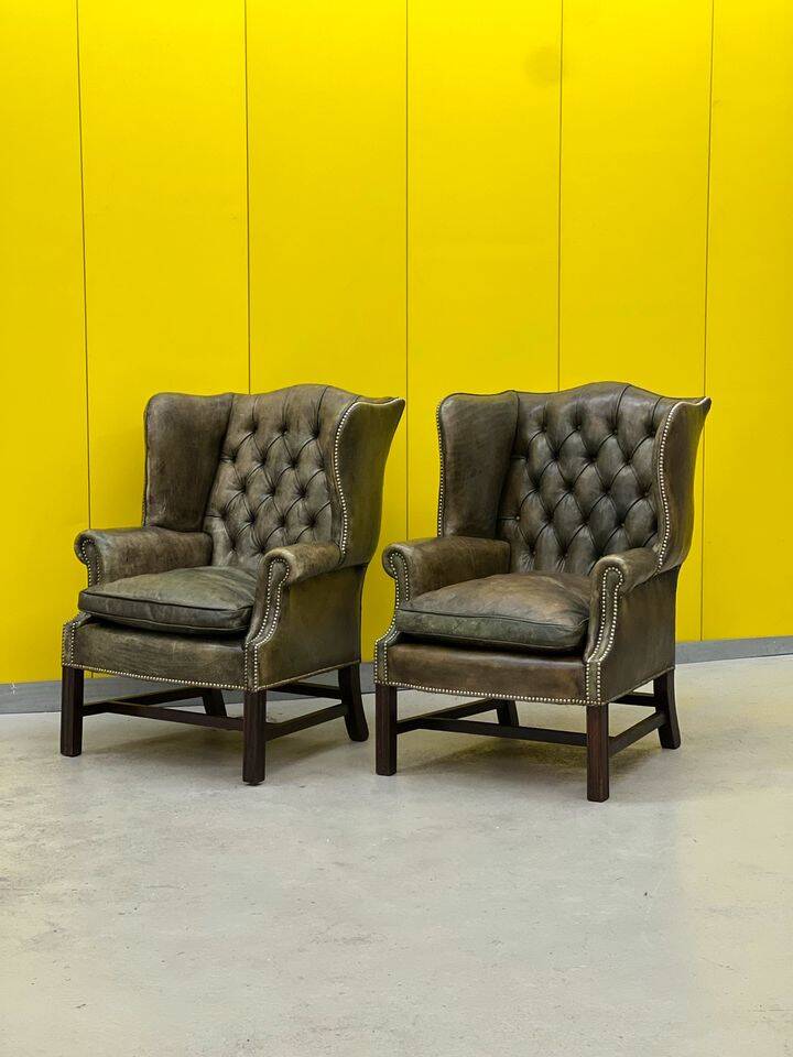 Vintage leather chesterfield wingback armchair-(price is for one Chair)