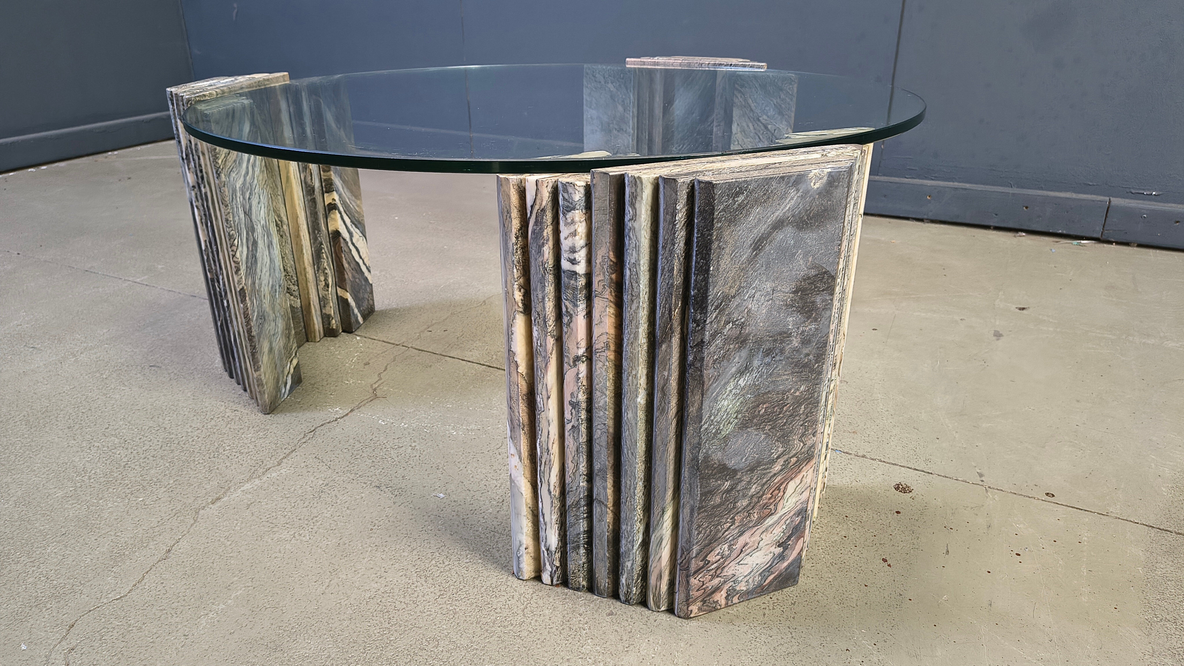 Vintage Italian marble and glass coffee table, 1970s