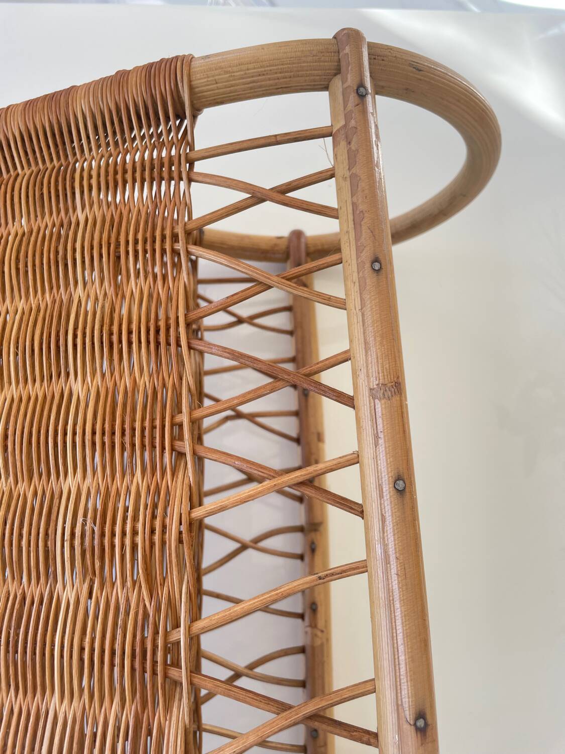 Old rattan magazine rack from the 70s