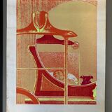 Original Yellow and Orange Lithograph From a private collection