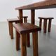 Solid elm dining set including 6 stools France 1970s