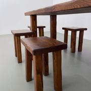 Solid elm dining set including 6 stools France 1970s