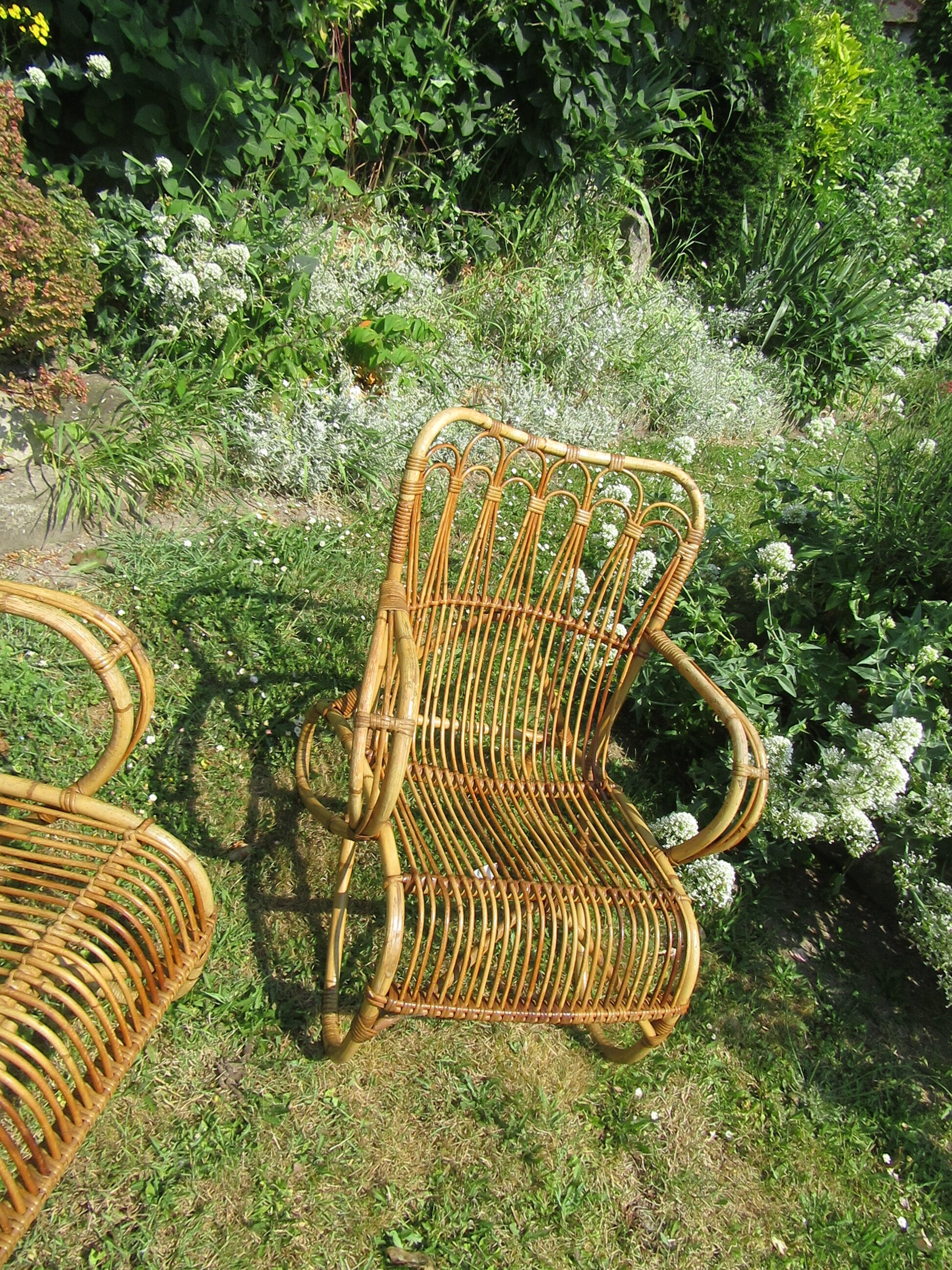 Pair vintage rattan armchairs