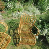 Pair vintage rattan armchairs
