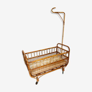 Rattan baby bed, vintage cradle