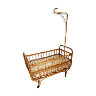 Rattan baby bed, vintage cradle