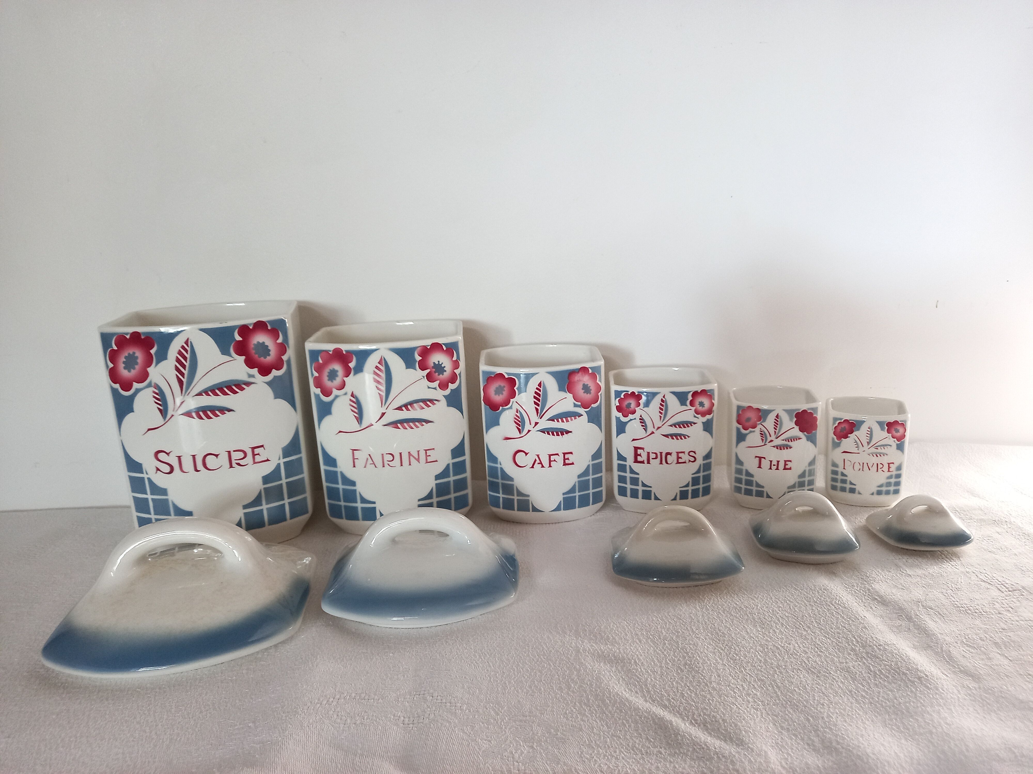 Series of 6 Sarreguemines spice jars