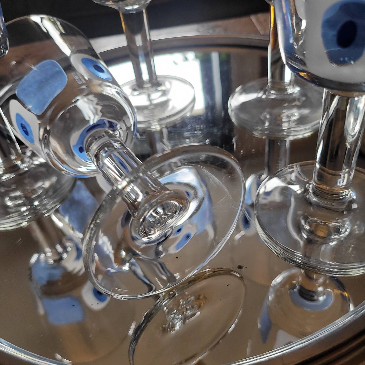 Set of 5 Italian stemmed glasses, Cerve design - lucky eye motif