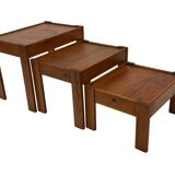 Vintage set of 3 side tables nesting pine wood 60s