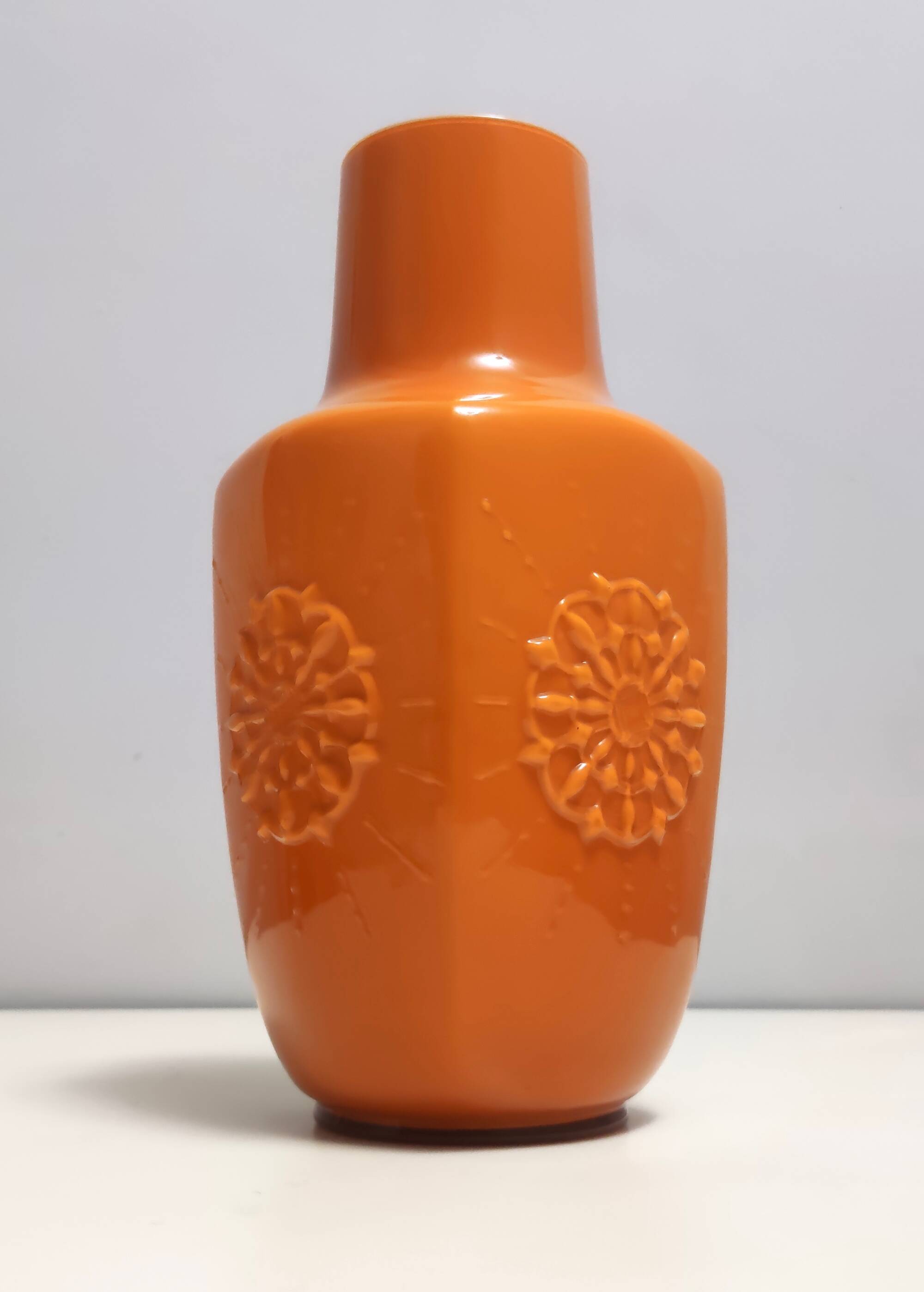 Postmodern Orange Encased Hand-Blown Glass Flower Vase, Empoli, Italy