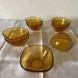 Set of 8 vintage Vereco rectangular bowls, honey color, 80s