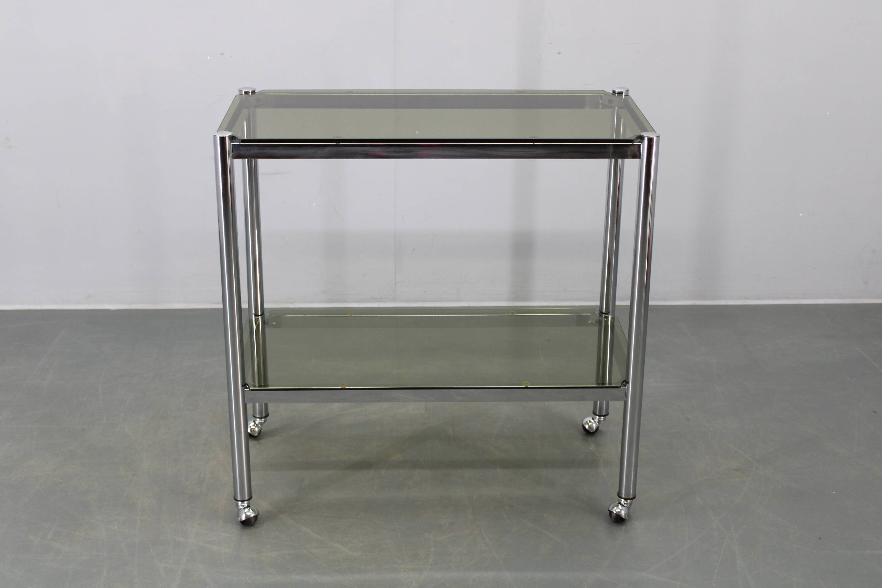 Mid-century smoked glass serving cart, Italy, 1970s