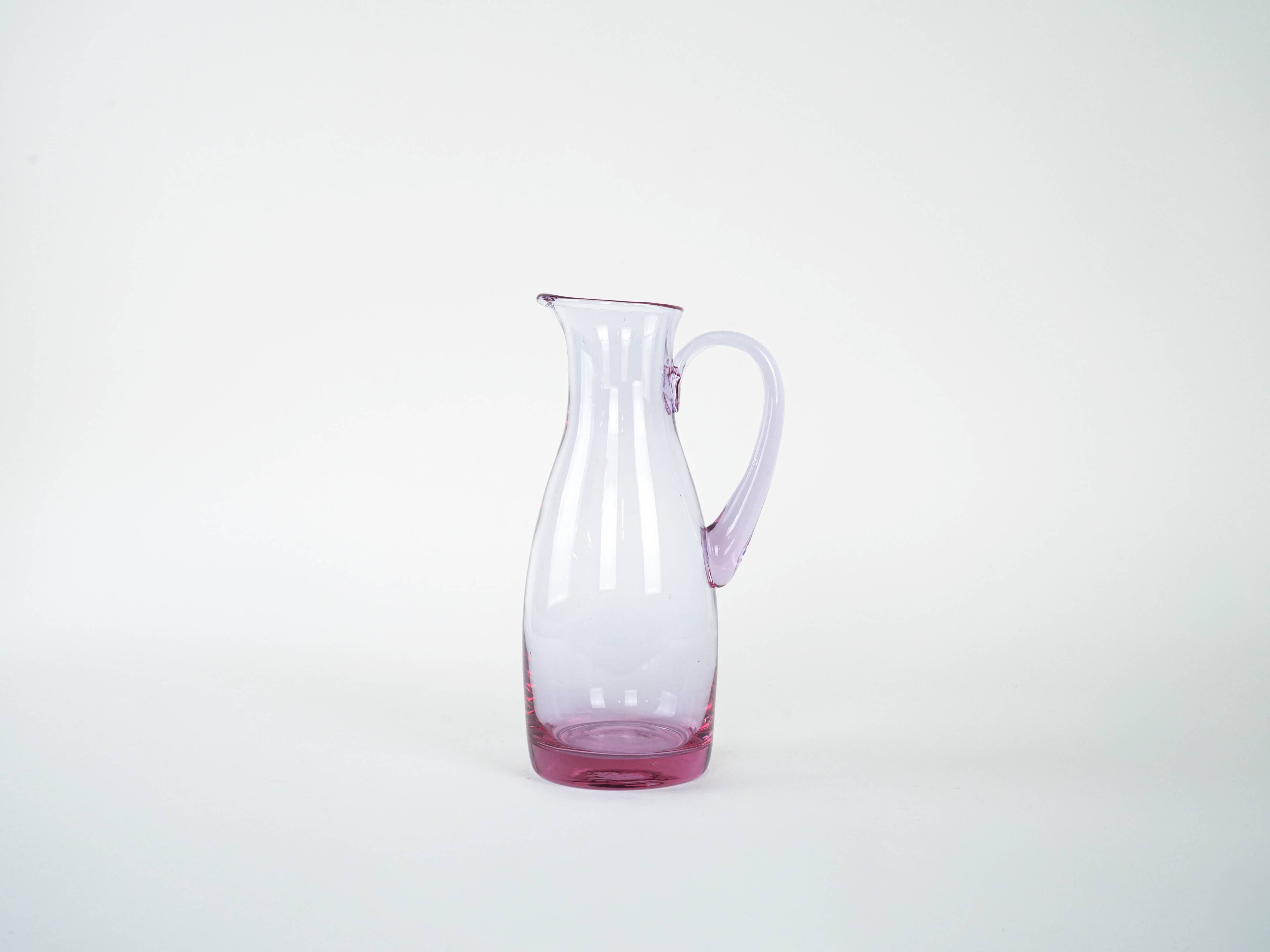 Pink glass jug, Italian design, 1970s, made in Italy