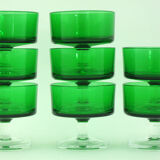 8 bottle green champagne glasses, Cavalier Luminarc France 1970