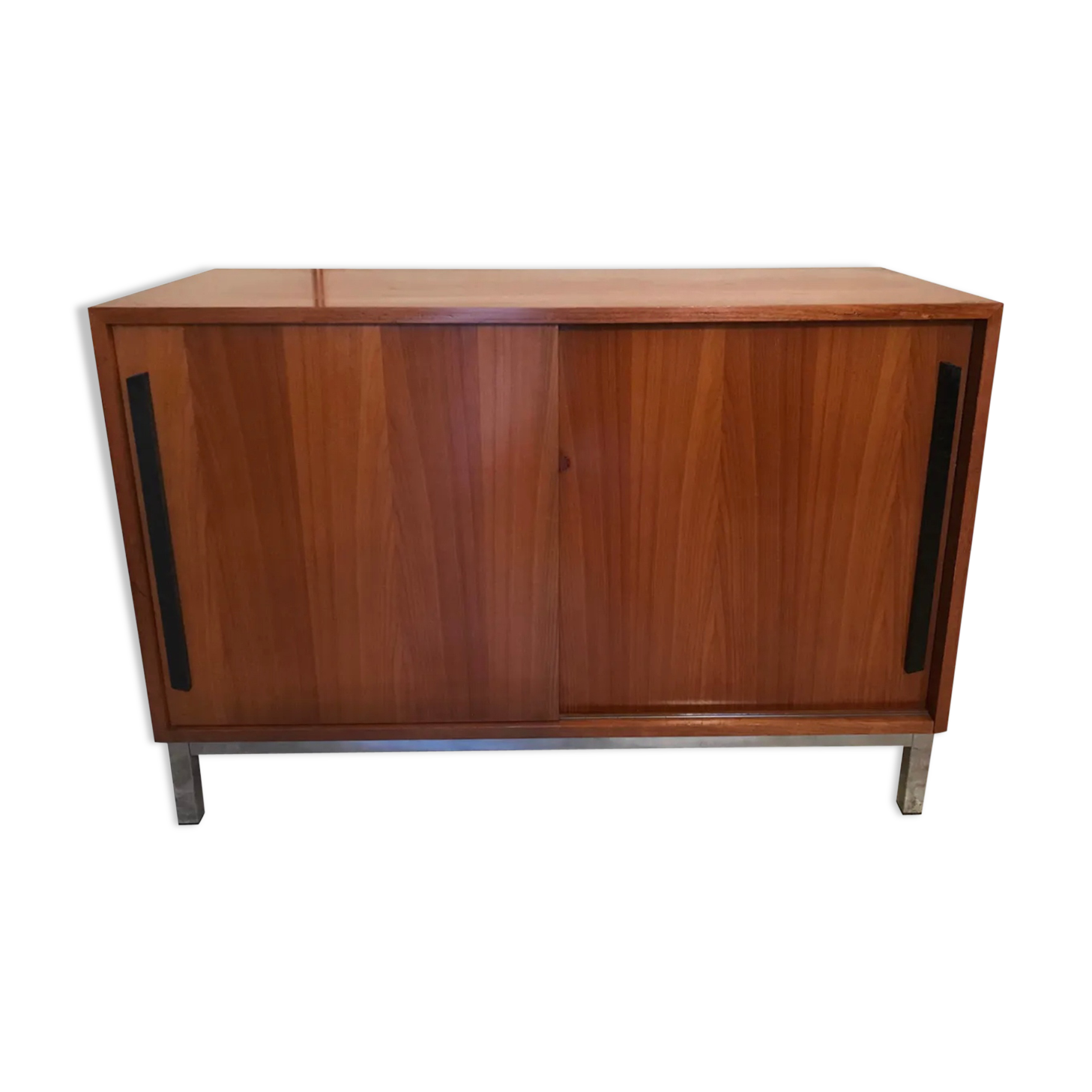 Vintage sideboard 1960-80 walnut blond sliding doors and base chrome