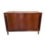 Vintage sideboard 1960-80 walnut blond sliding doors and base chrome