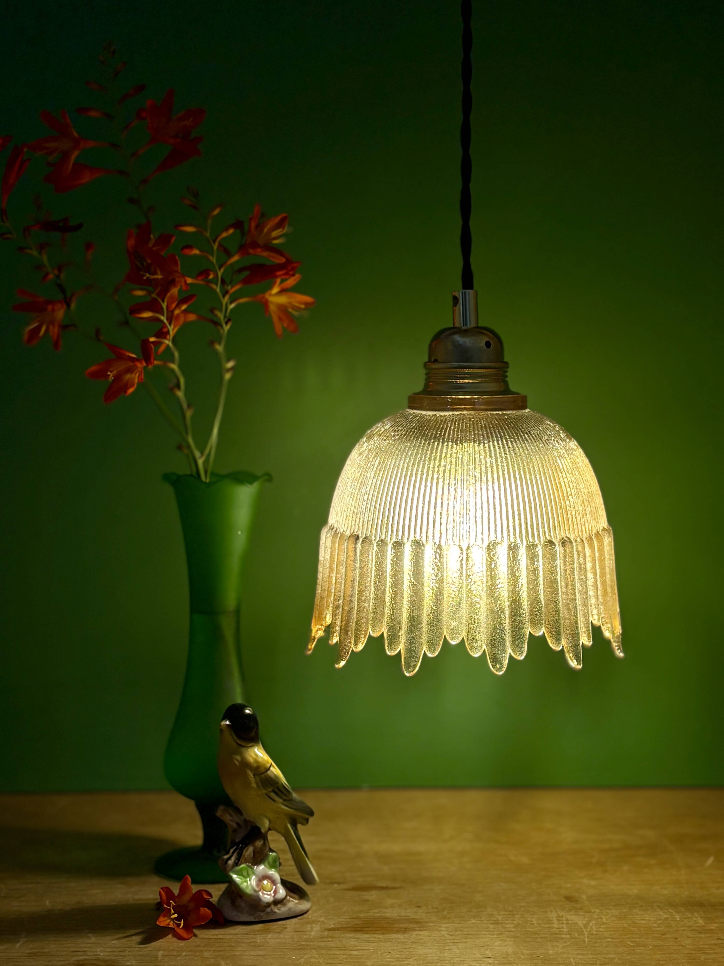 Vintage amber glass tulip pendant light