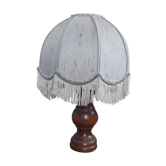 Lampe de chevet pied bois tourné et abat jour dôme, seventies