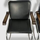 Pair of 1930s - 40s Bauhaus Cantilever Armchairs – Tubular Steel, Wooden Arms