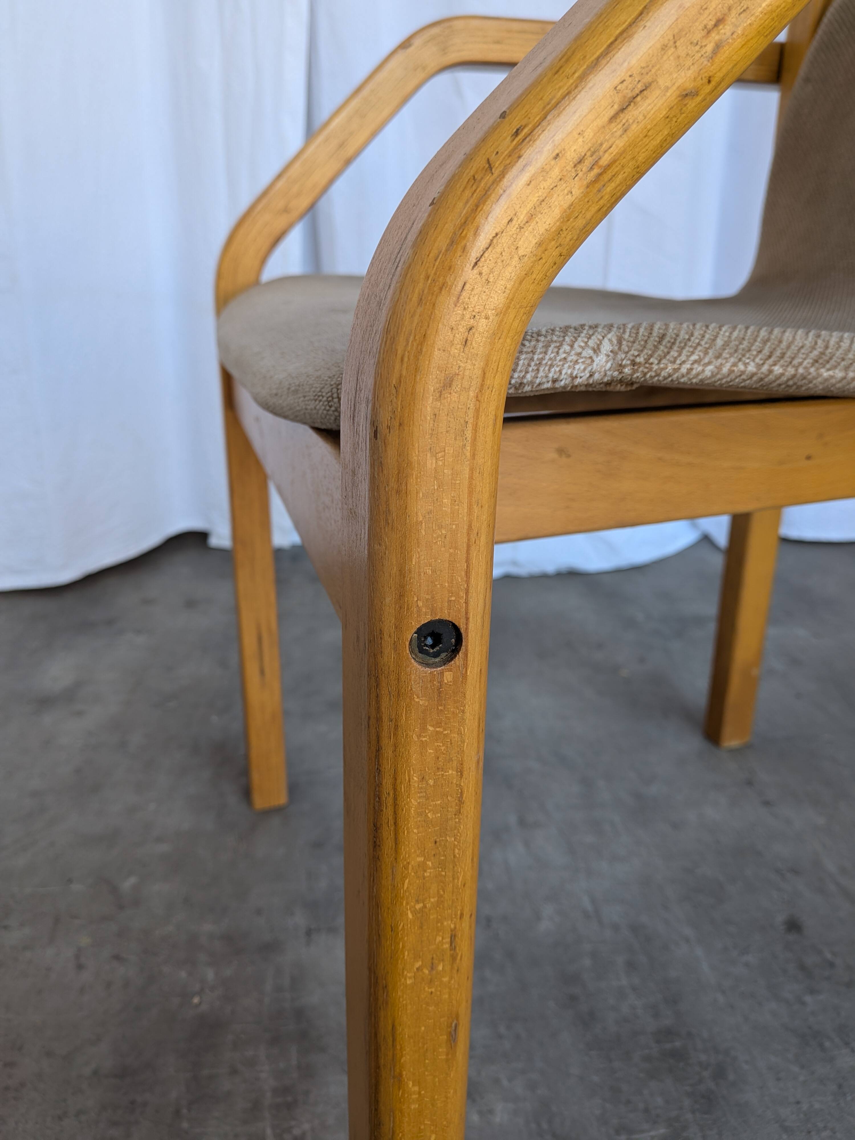 Vintage Beech Wood Dining Chair: 1970s Space Age Gray Fabric