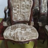 Salon ensemble banquette et fauteuils Rocaille en noyer