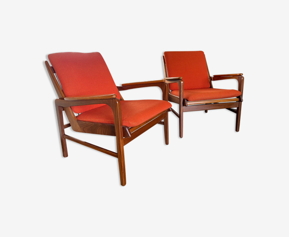 Fauteuils en teck danois modernistes du milieu du siècle années 1950