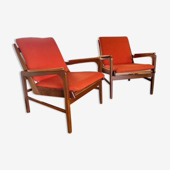 Mid-Century Modernist Danish Teak Easy Chairs, 1950s, Set of 2