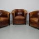 Fauteuils club vintage hollandais en cuir cognac, lot de trois