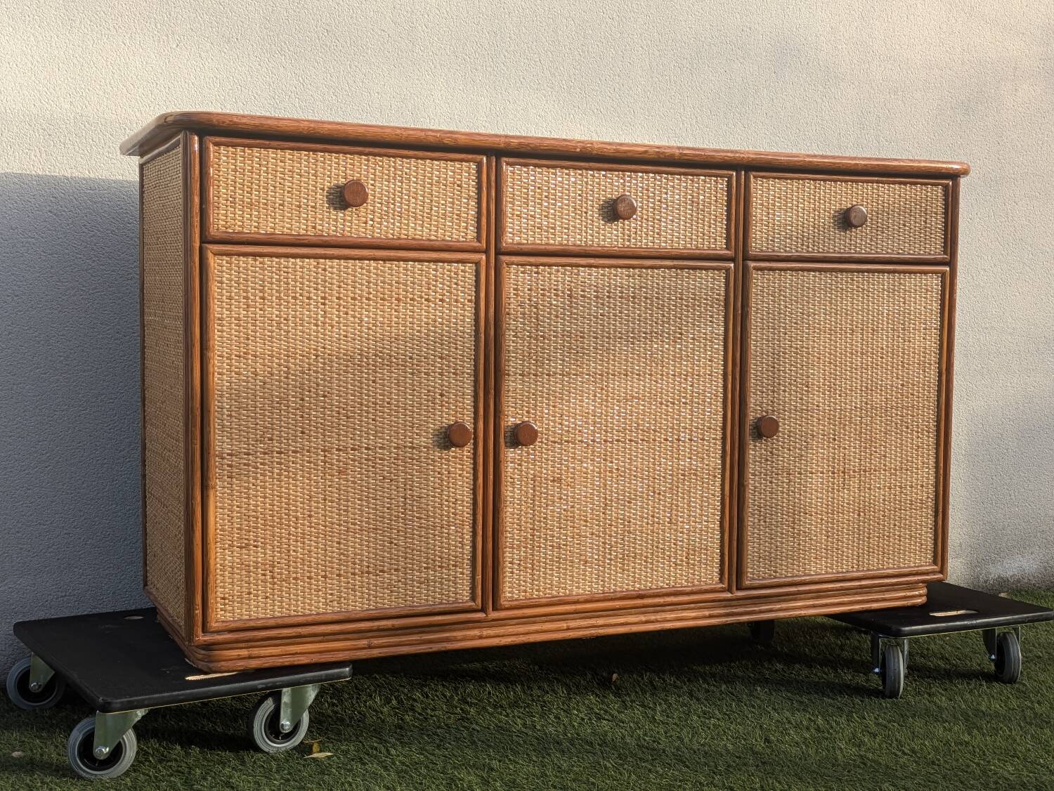 Vintage 1980s rattan sideboard by Roche Bobois