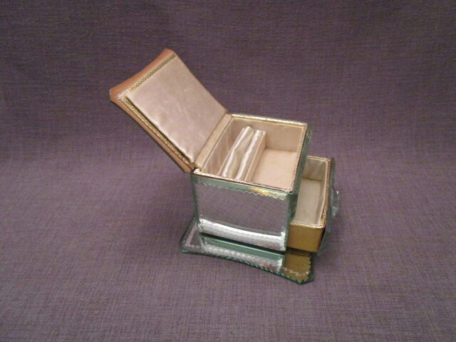 Vintage bevelled antique glass-mirror jewelry box