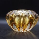 Murano Barovier Toso Ribbed Blown Glass Cup with Amber Color Inclusions