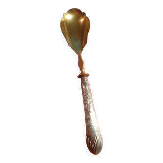 SILVER DESSERT SPOON, hallmarked ? chiseling on the spoon