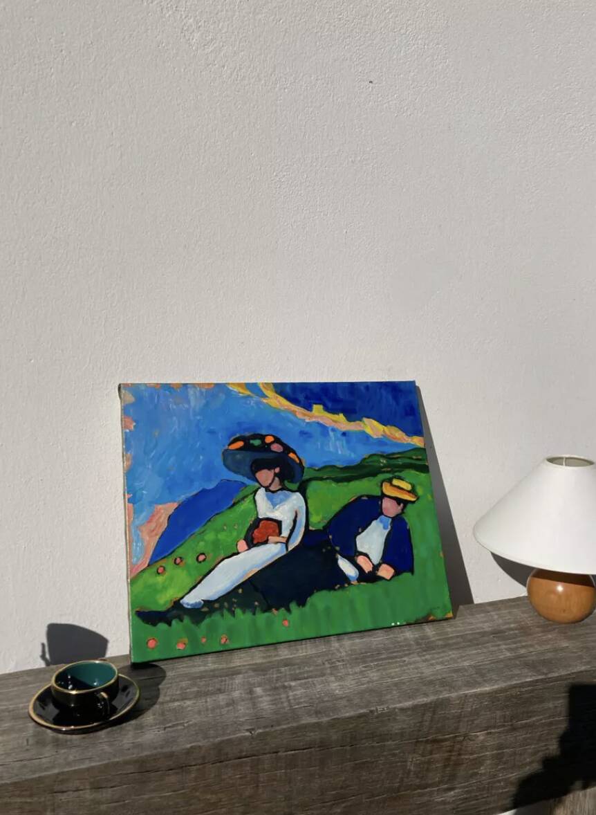 Tableau huile sur toile campagne couple