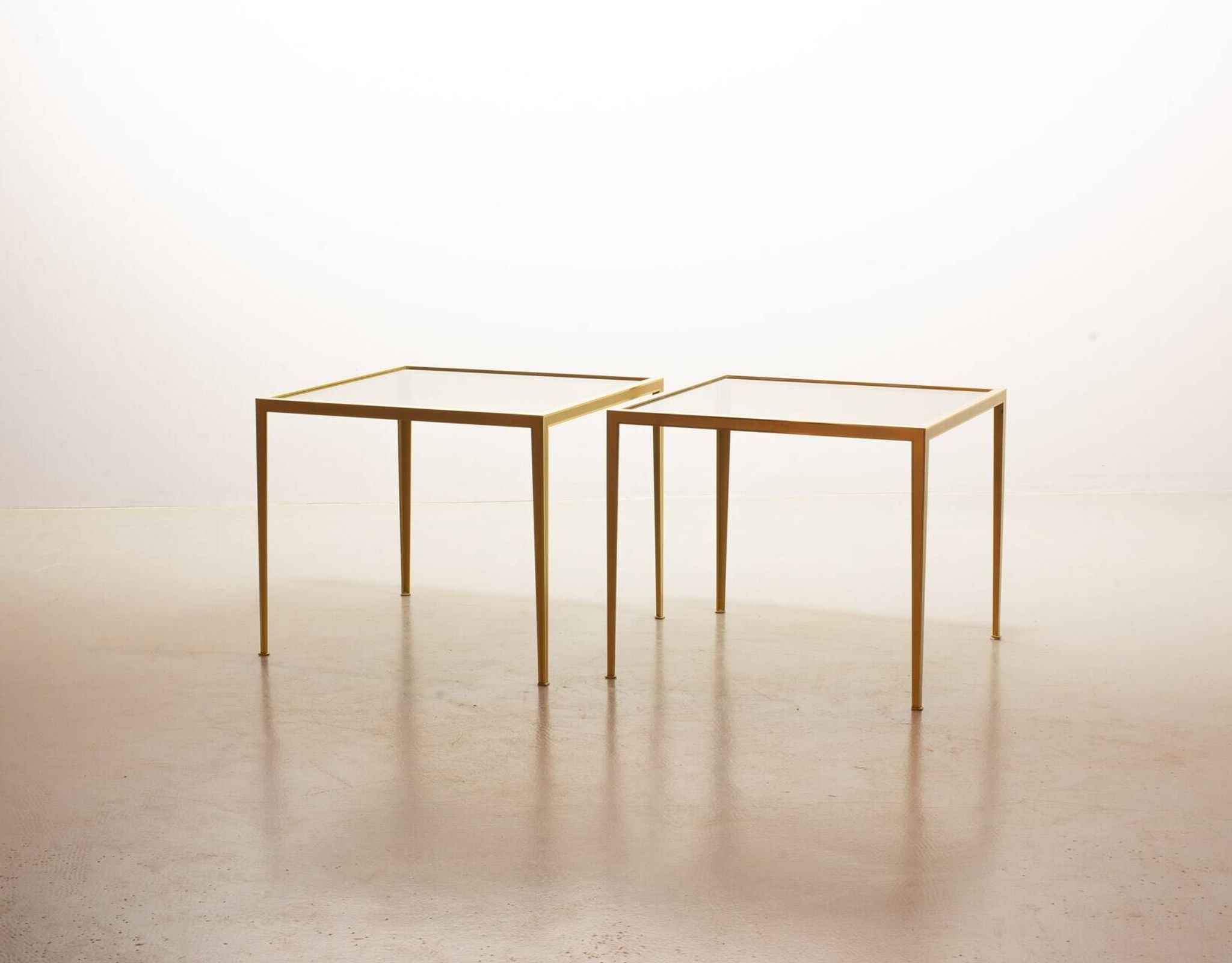 Solid Brass Side Tables with Smokey Glass Top by Vereinigte Werkstatten 70s