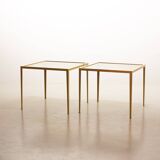 Solid Brass Side Tables with Smokey Glass Top by Vereinigte Werkstatten 70s