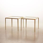 Solid Brass Side Tables with Smokey Glass Top by Vereinigte Werkstatten 70s