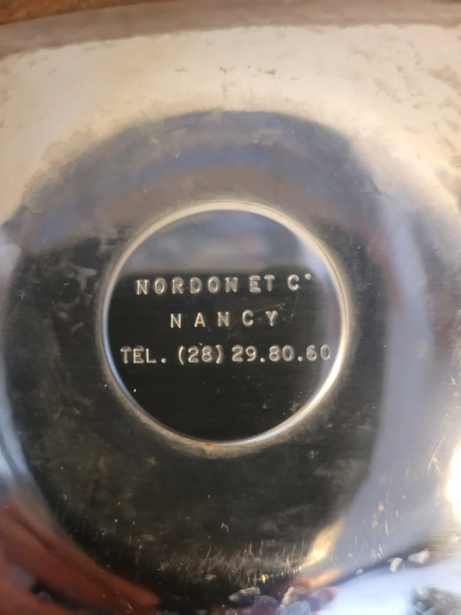 Nordon ashtray/trinket dish, hammered steel, 1970s 1980s