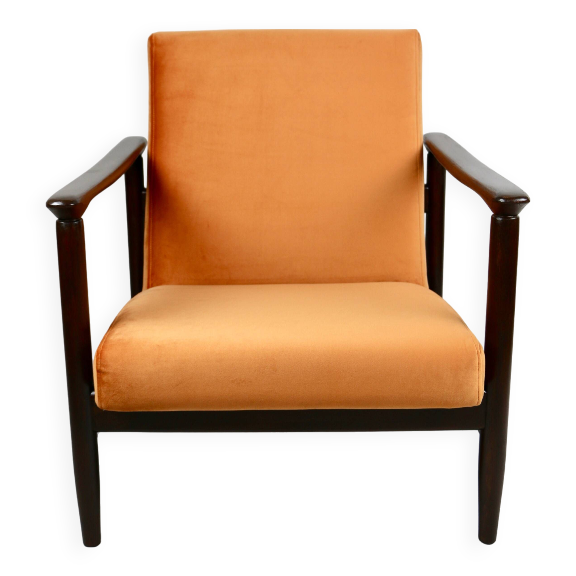 Fauteuil lounge GFM-142 en velours orange attribué à Edmund Homa, années 1970