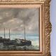 Oil on canvas - boats in the harbour, signed 1964