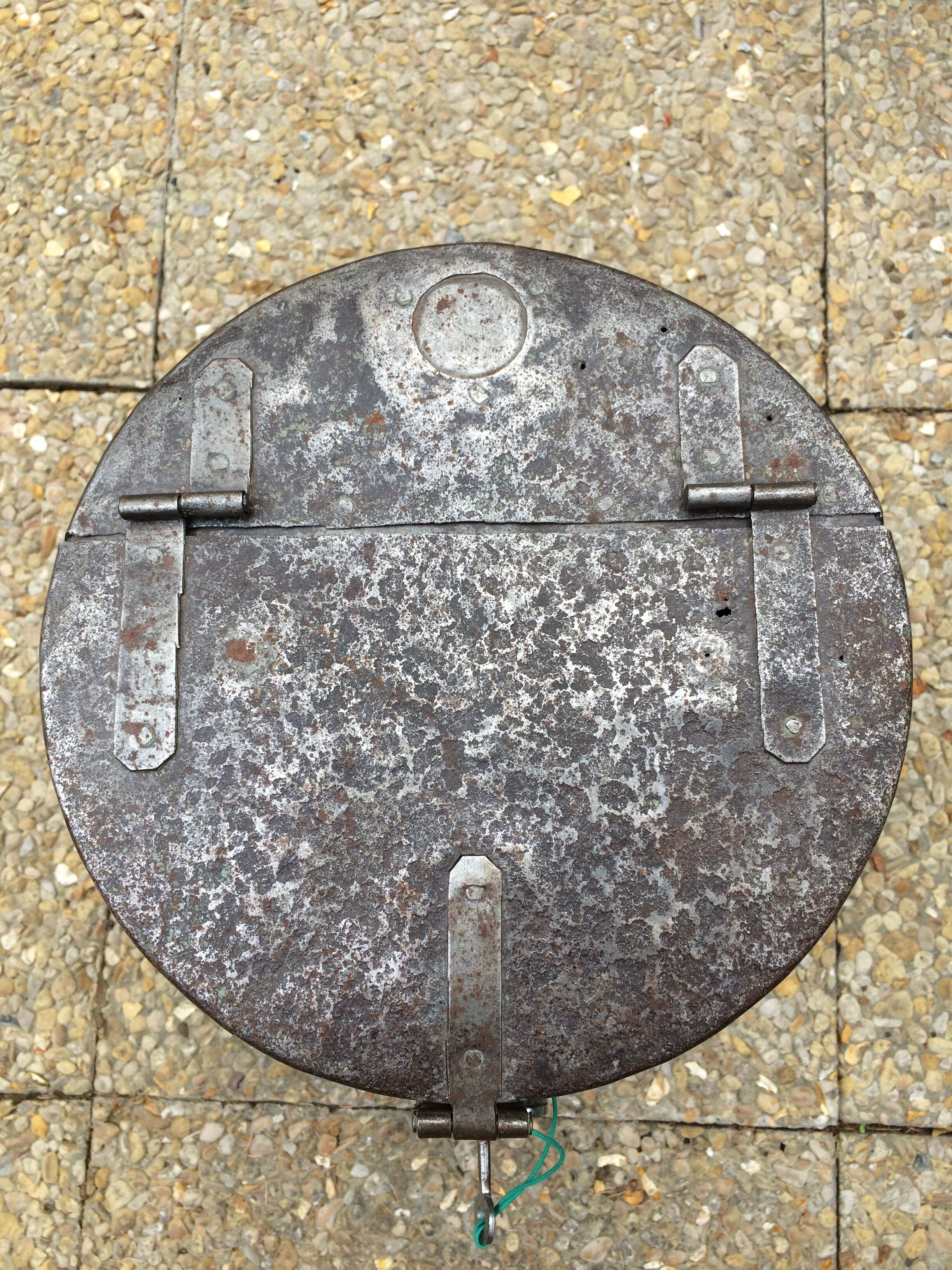 Round box industrial metal barrel with solid padlock