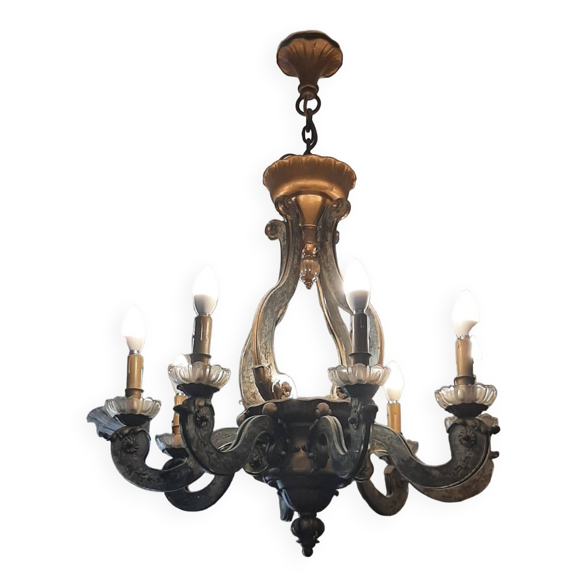 Lustre en verre vénitien et bronze