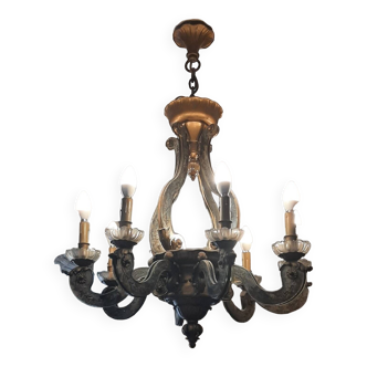 Venetian glass and bronze chandelier