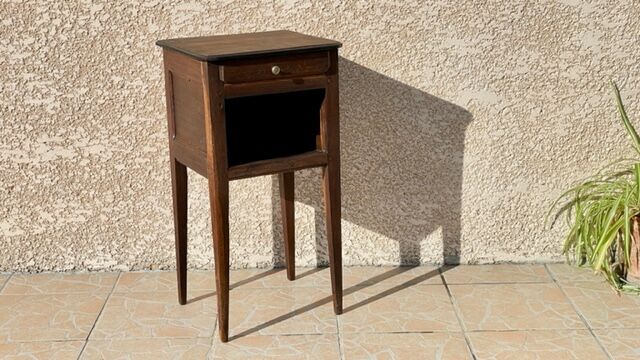 Solid oak bedside table and vintage compass legs